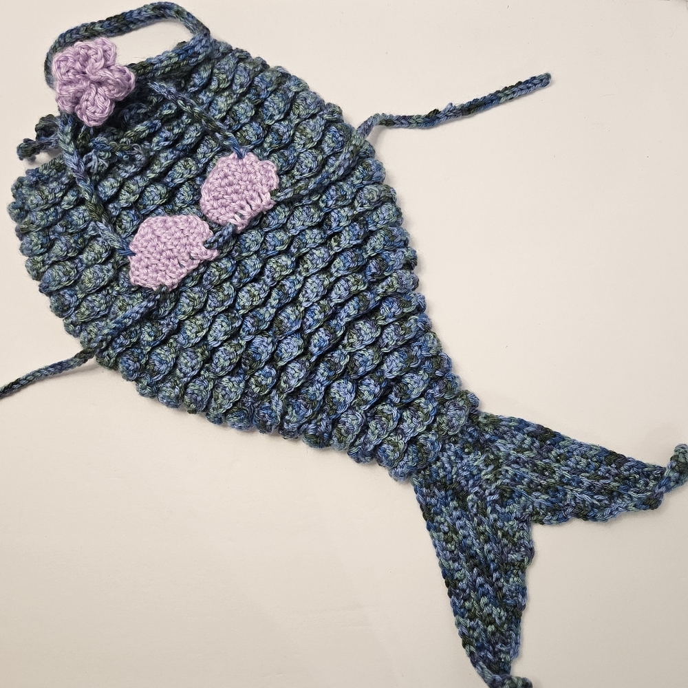 Newborn Photography Handmade Blue & Purple Mermaid Tail Seashells & Headband